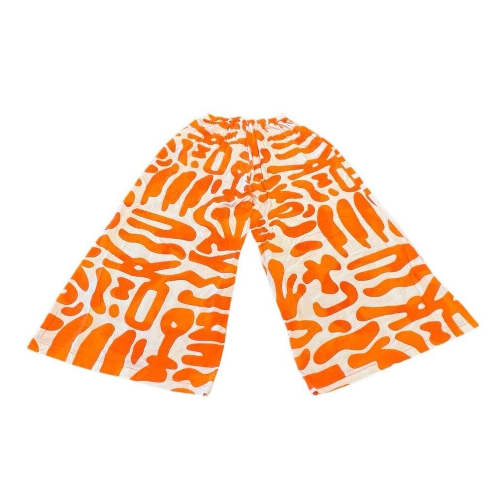 Yolly Italy Women's Abstract Elastic Waist Baggy Pants White Orange One Size